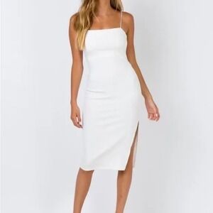 Princess Polly White Midi Dress Square Neck Back Cutout Side Slit Size US 2